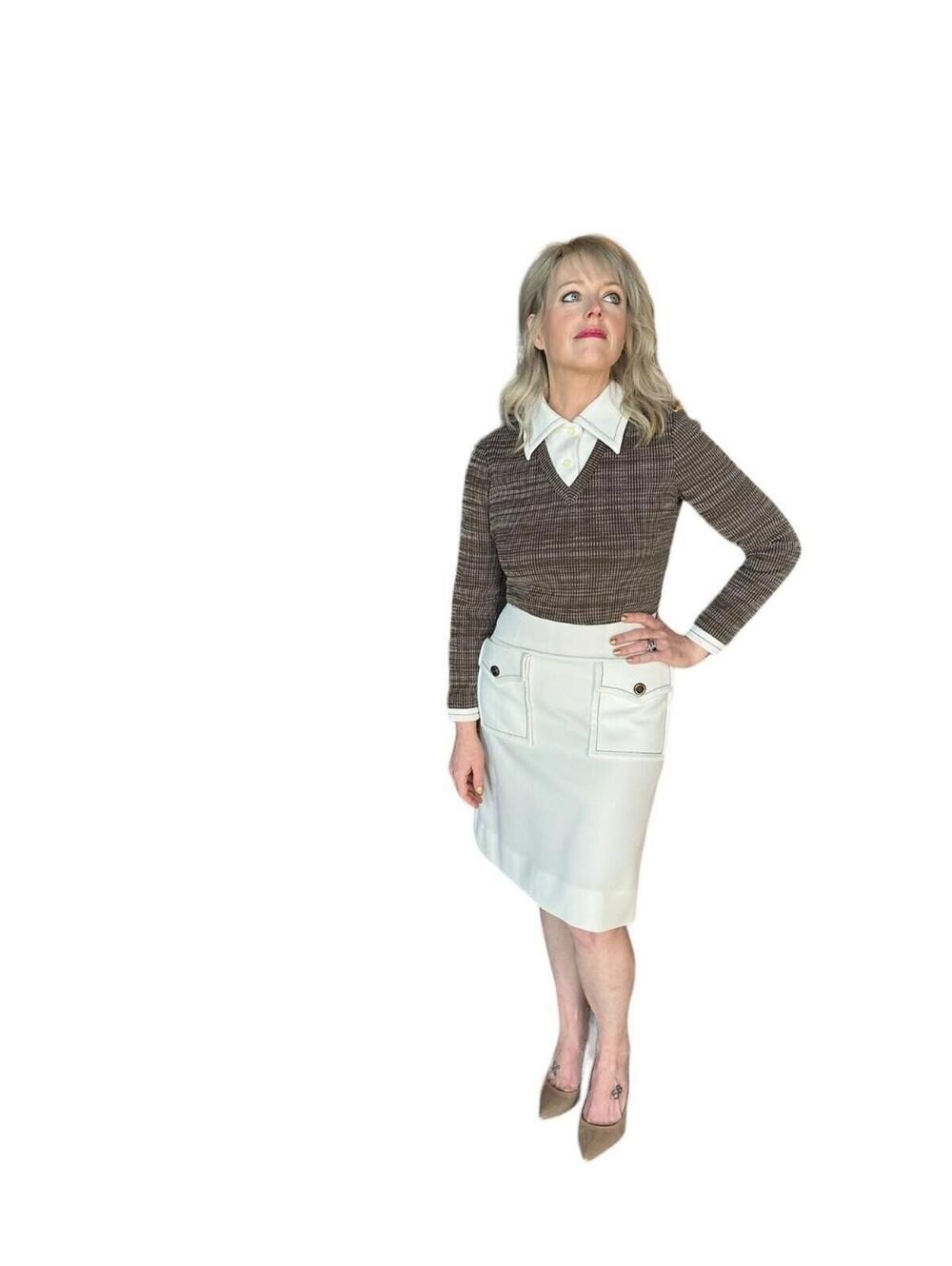 Brown & Cream Butte Knit 100% Textured Dacron Polyester Long Sleeve Dress - Picture 2 of 12